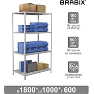 Металлический стеллаж BRABIX "MS KD-180/60-4", 1800х1000х600 мм), 4 полки, компактная упаковка, 291117, S240BR146402 в Нефтеюганске